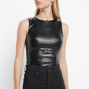 Brand New Body Contour Faux Leather Croc-Textured Bodysuit